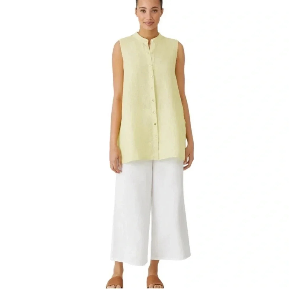 NWT EILEEN FISHER Band Collar Organic Linen Shirt